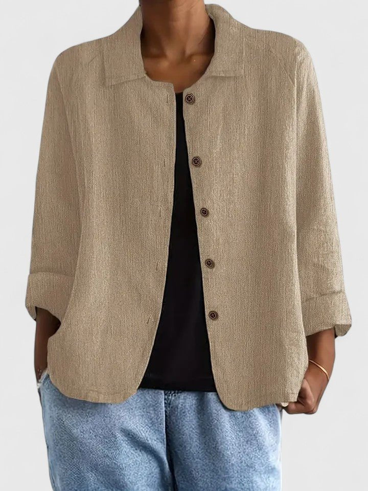 Cotton Light Jacket Button-Front Casual - Khaki