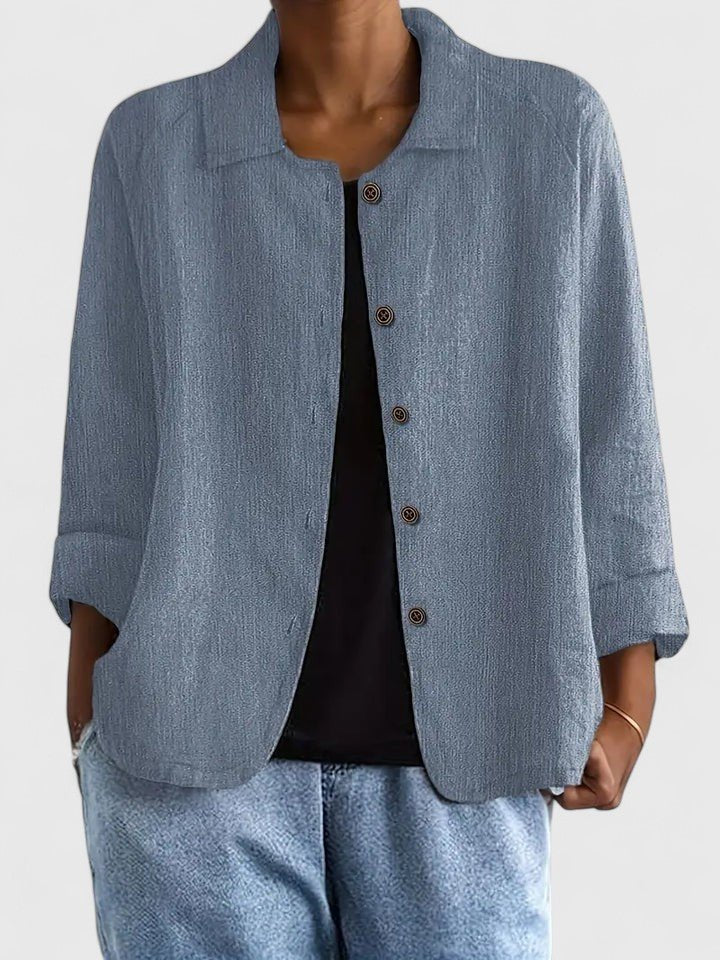 Cotton Light Jacket Button-Front Casual - Blue Gray