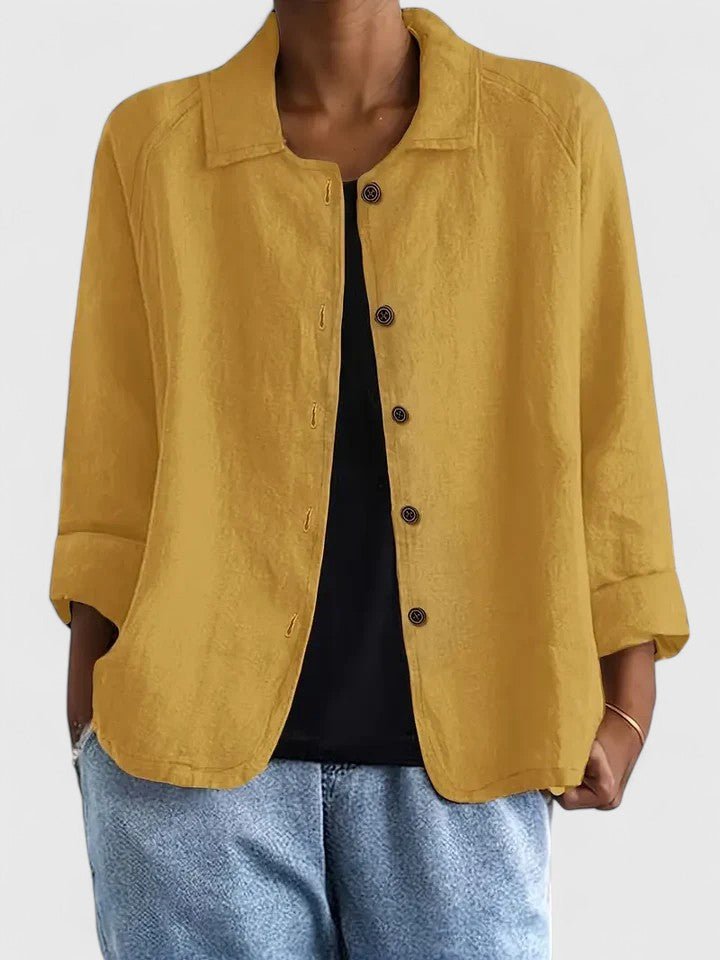 Cotton Light Jacket Button-Front Casual - Yellow