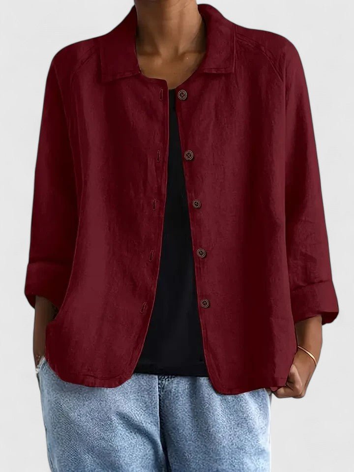 Cotton Light Jacket Button-Front Casual - Red