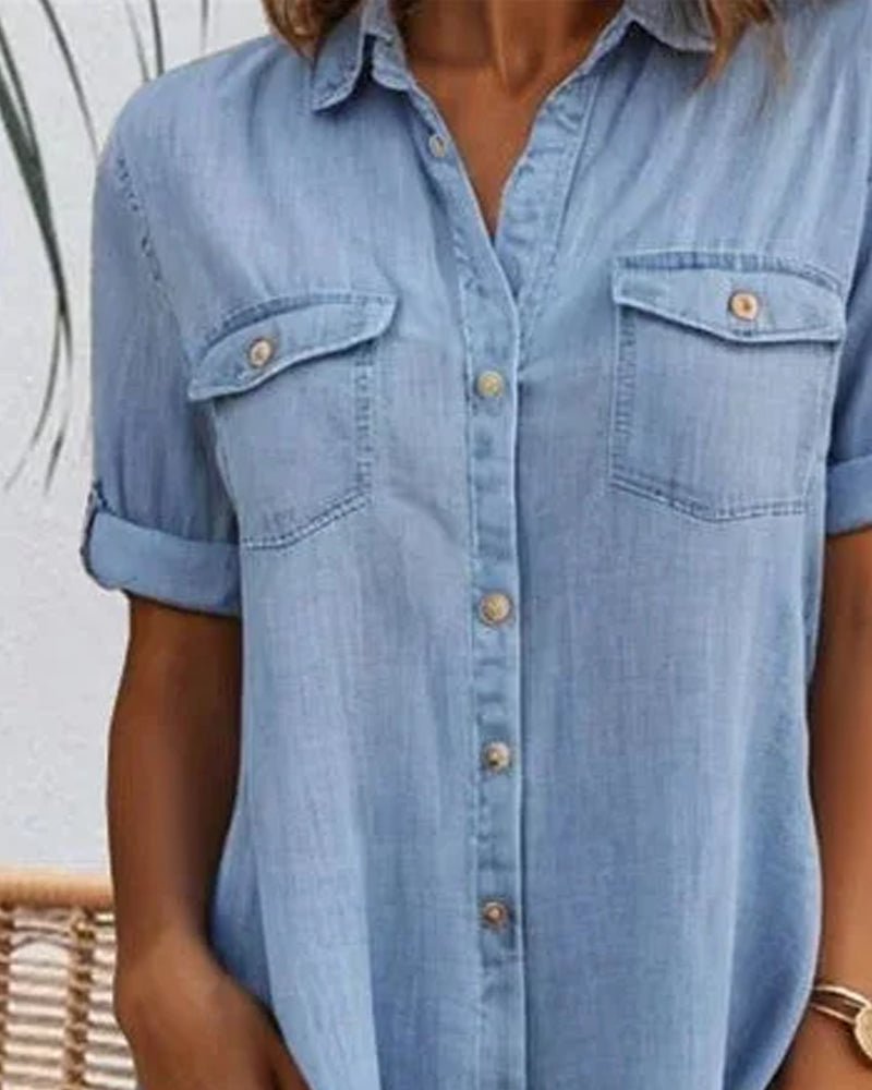 Denim Shirt Dress Button-Down Short Sleeve