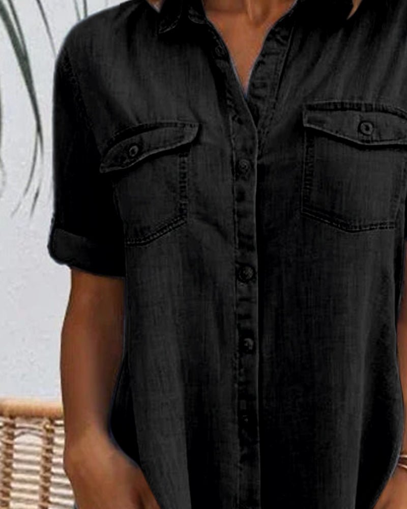 Denim Shirt Dress Button-Down Short Sleeve