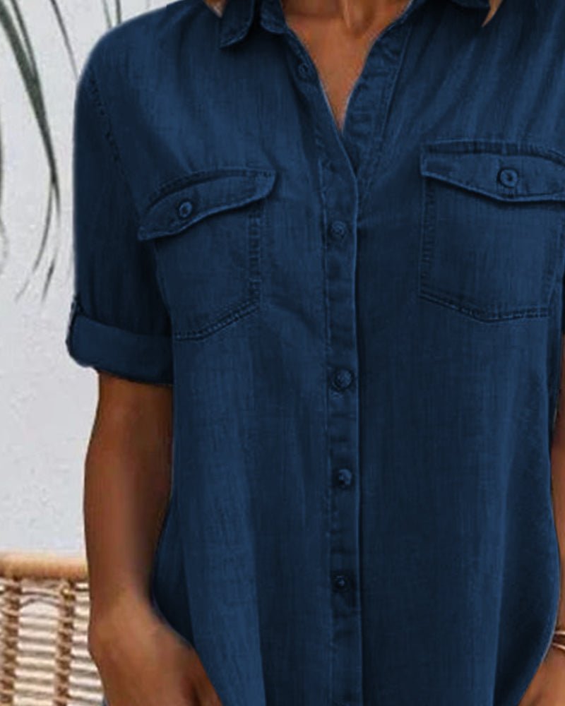 Denim Shirt Dress Button-Down Short Sleeve