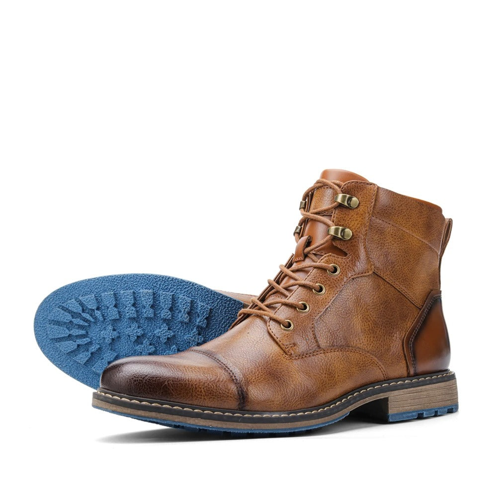 Men's Cowhide Leather Lace-Up Cap-Toe Ankle Boots