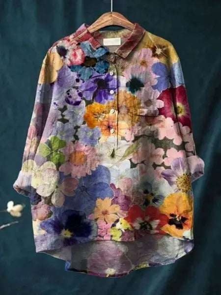 Floral Shirt Long Sleeve Button Up Lightweight Breathable - Floral 4