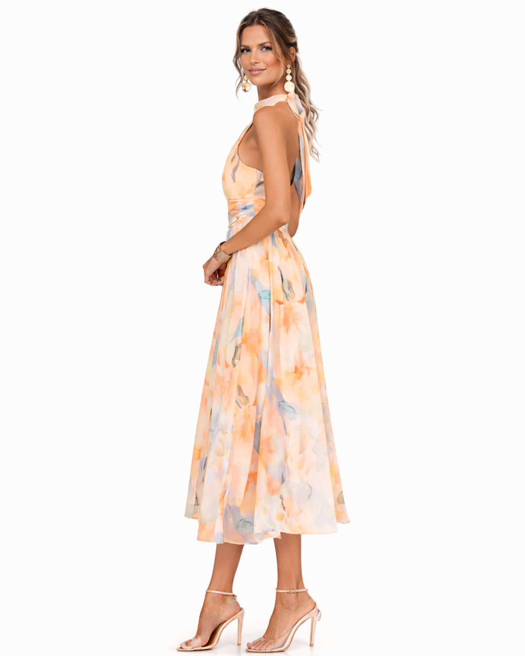 Halter Neck Maxi Dress Watercolour Print