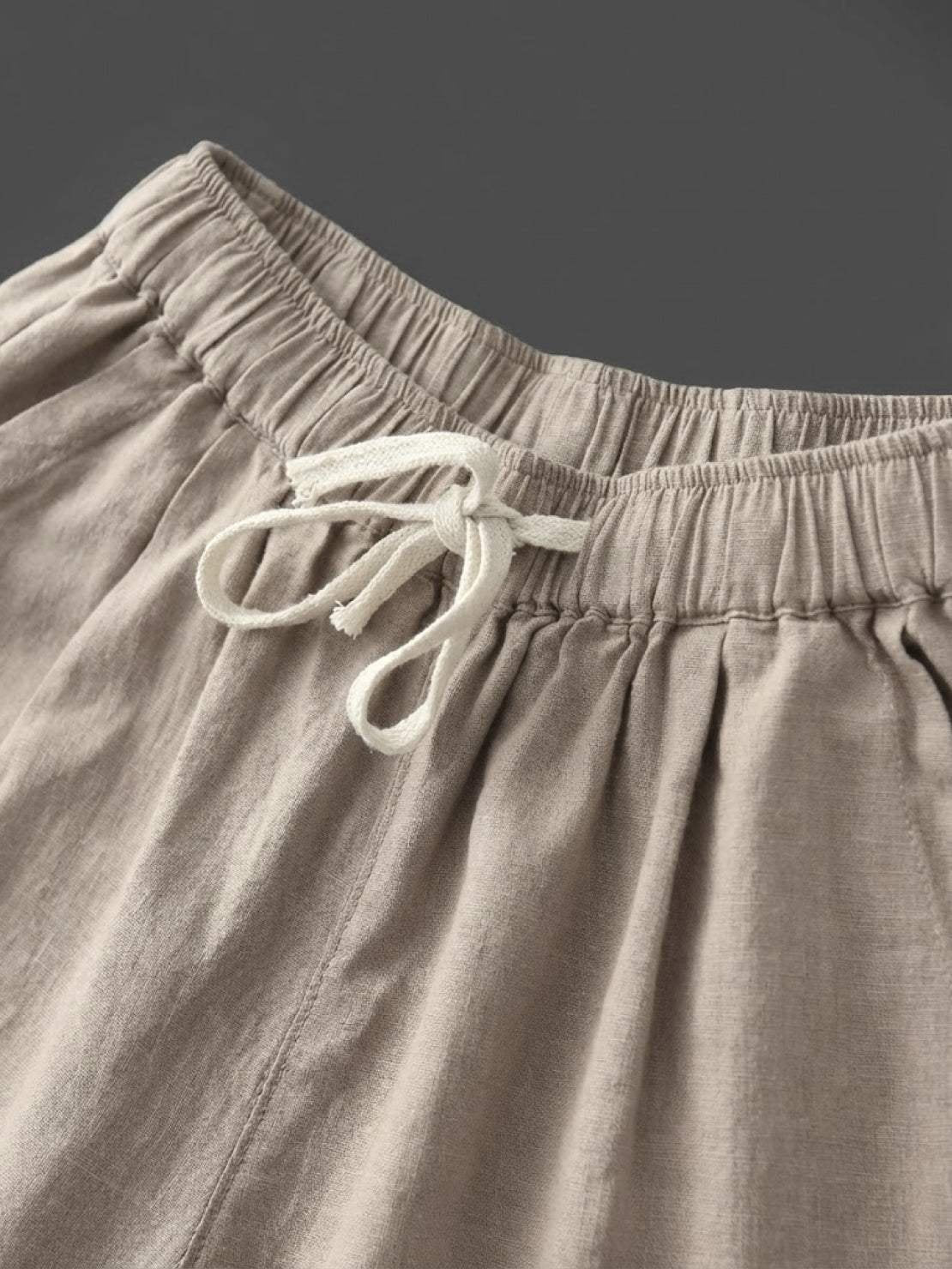 Linen Drawstring Trousers Relaxed Straight Leg