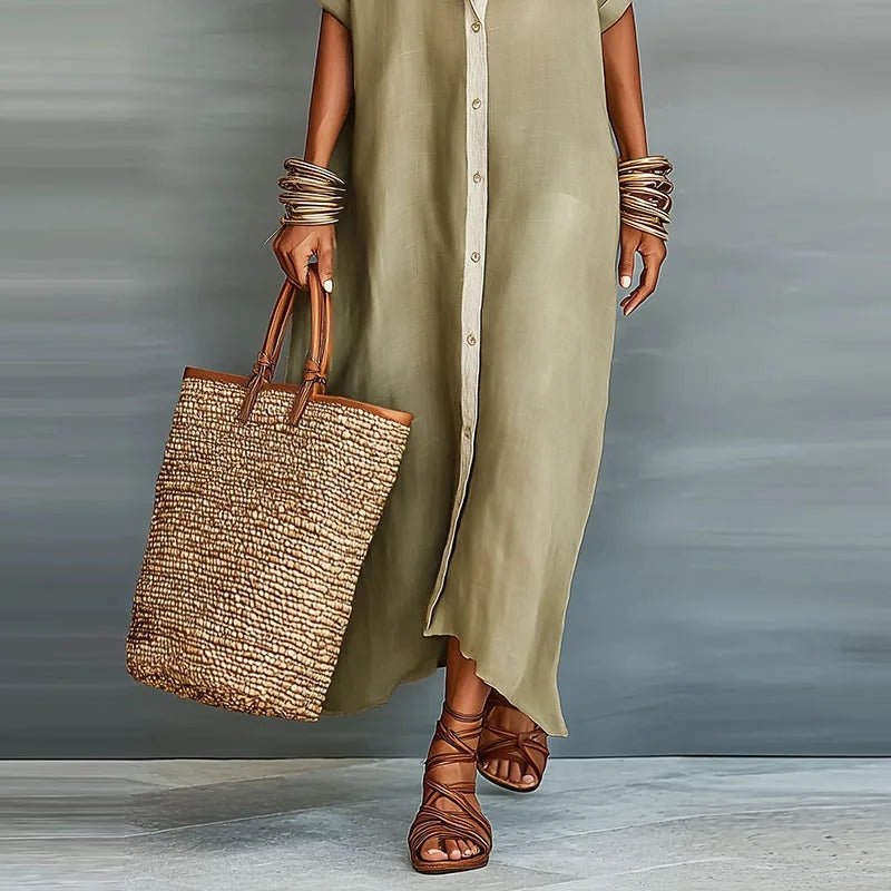 linen maxi shirt dress Rosie | Linen Maxi Shirt Dress Button-Down Collar
