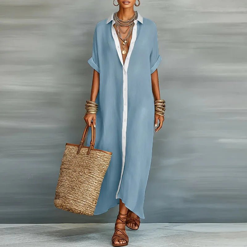 Rosie | Linen Maxi Shirt Dress Button-Down Collar