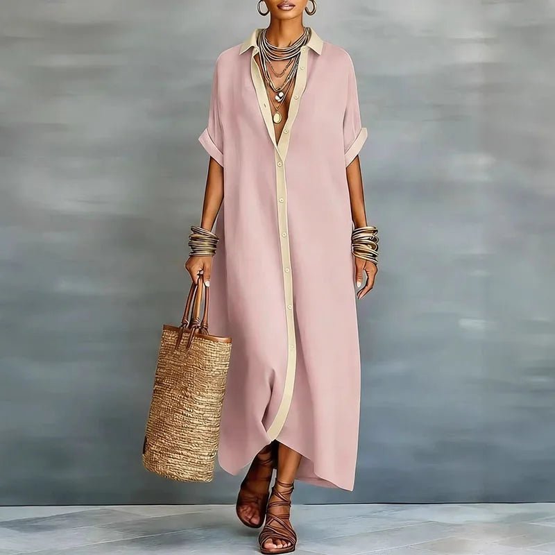 Rosie | Linen Maxi Shirt Dress Button-Down Collar - Espoir London Rosie | Linen Maxi Shirt Dress Button-Down Collar - Espoir London