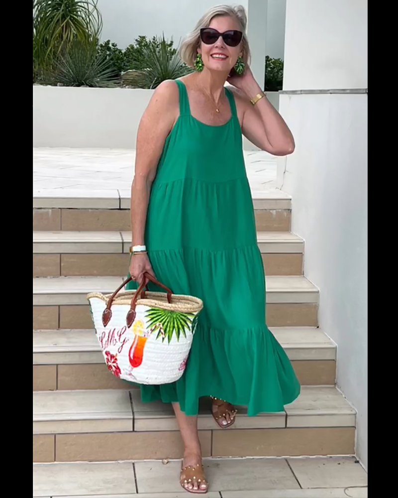 Linen Tiered Maxi Dress Sleeveless Boho Summer