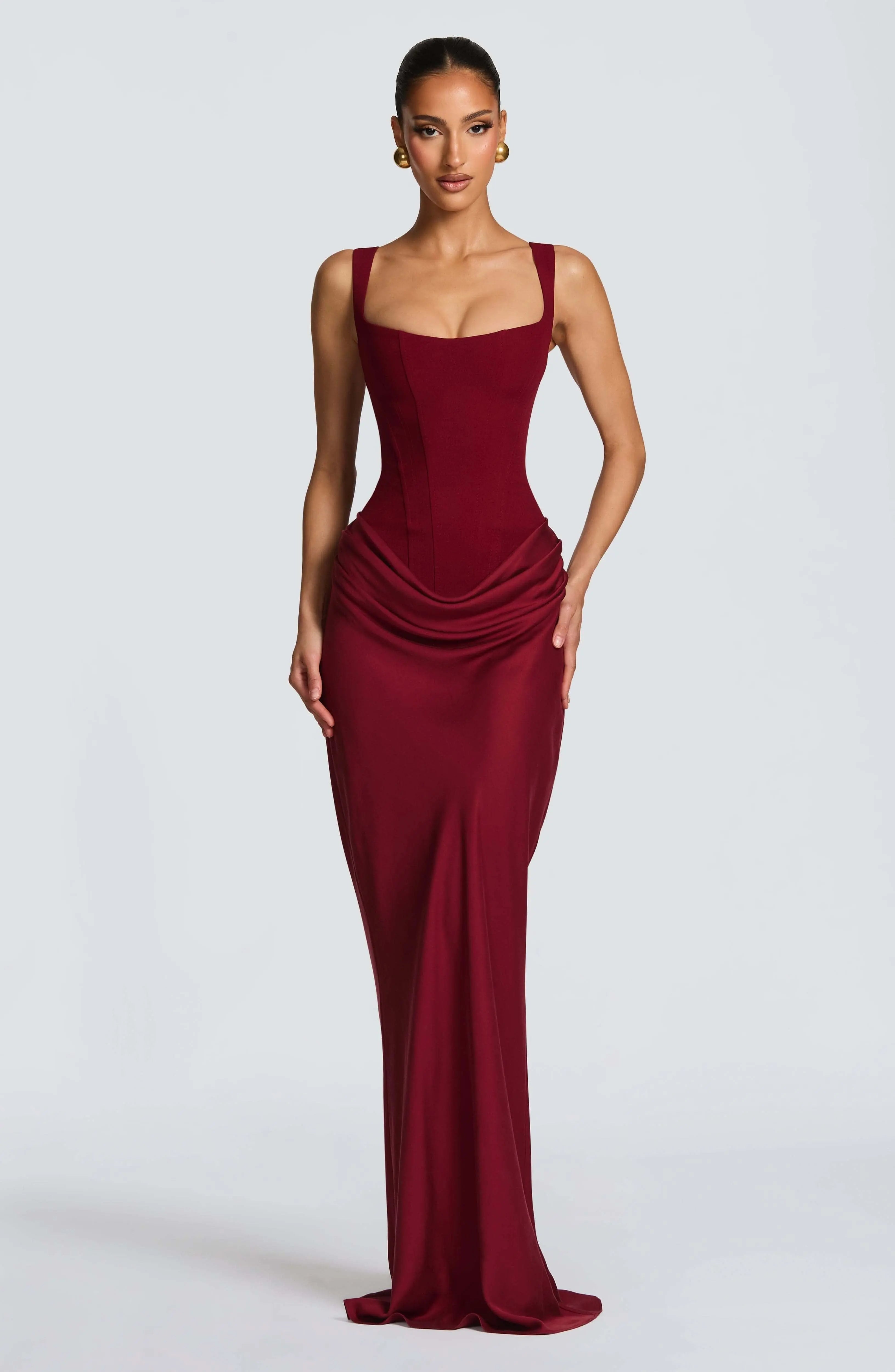 Maxi Dress Corset Square Neckline Lace-Up Back Wedding Guest
