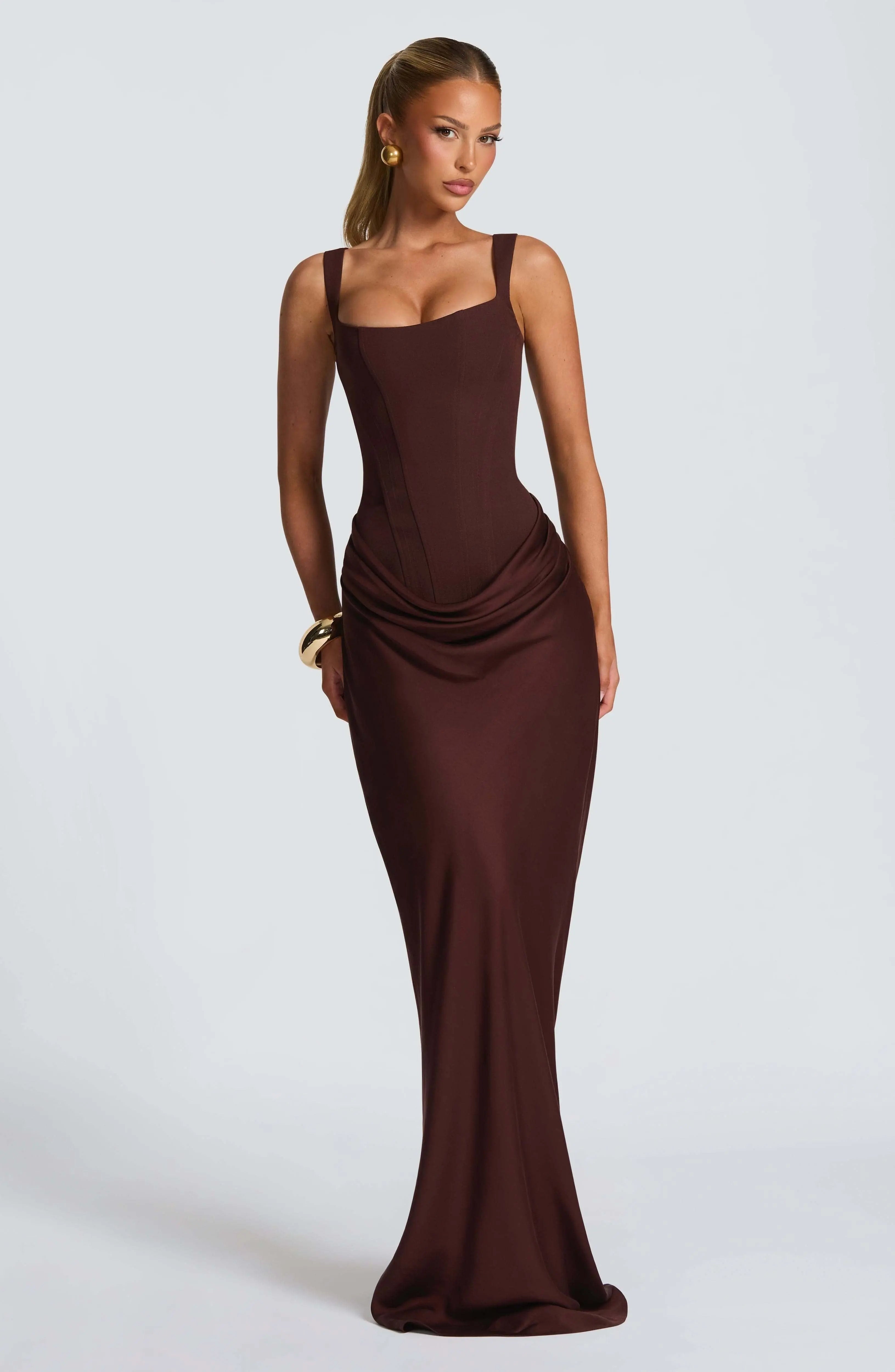 Maxi Dress Corset Square Neckline Lace-Up Back Wedding Guest