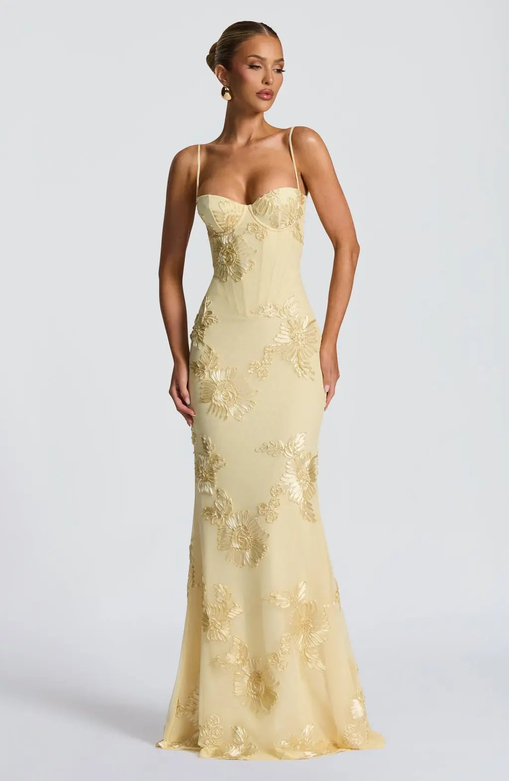 Maxi Dress Floral Embroidered Corset Spaghetti Strap
