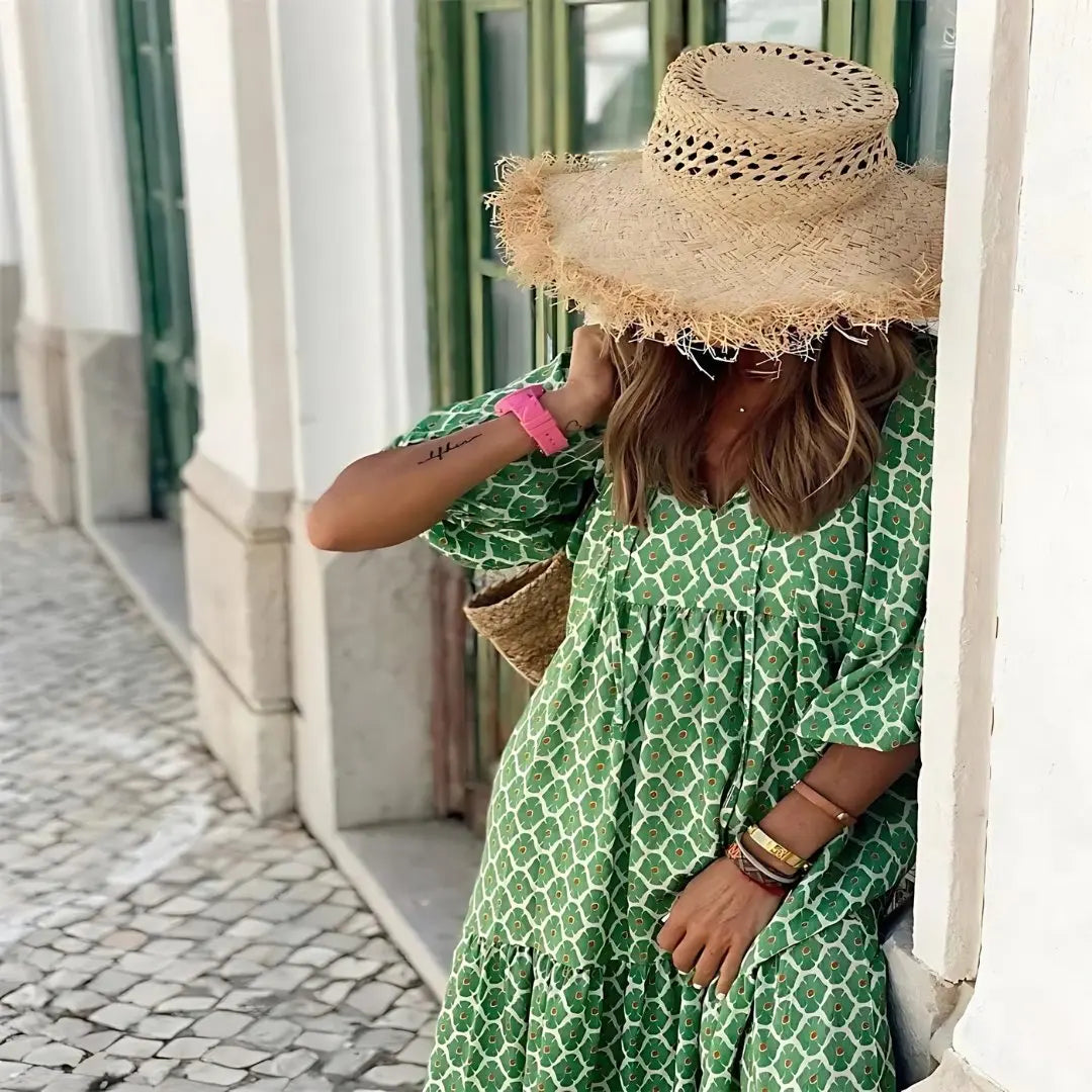 Maxi Dress Polka Dot Tiered Ruffle Long Sleeve Boho