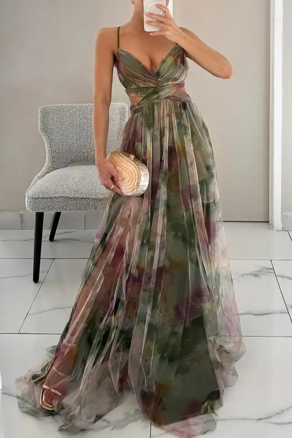 Maxi Wrap Dress Deep V-Neck Bohemian Summer - Green