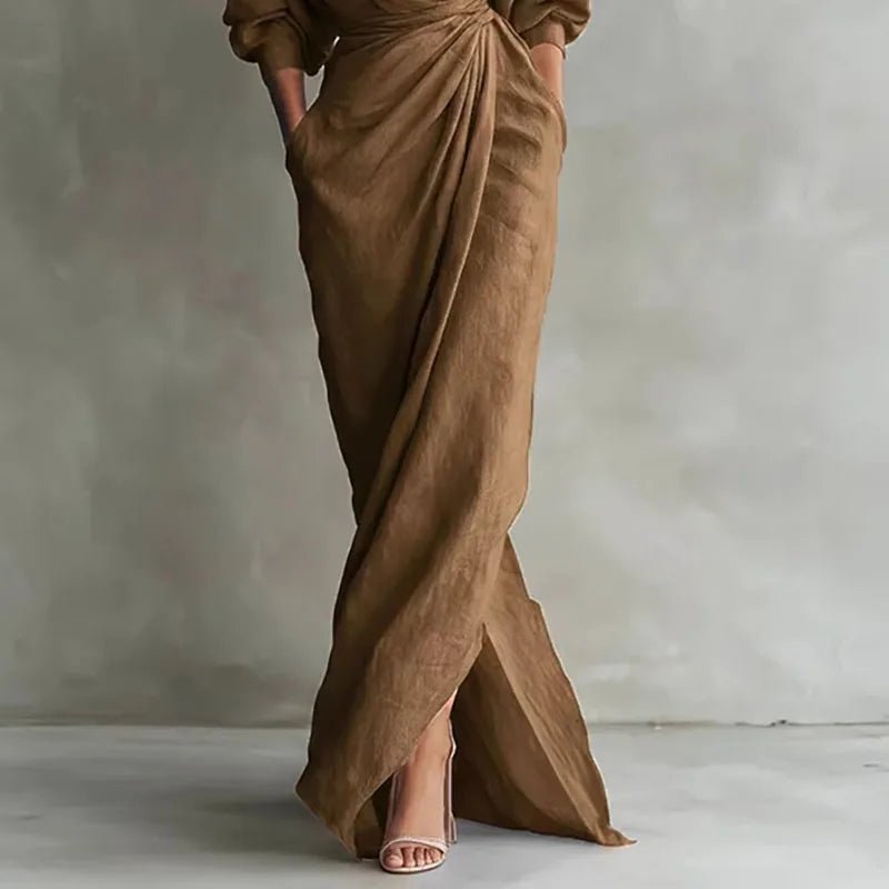 Maxi Wrap Dress V-Neck Long Sleeve