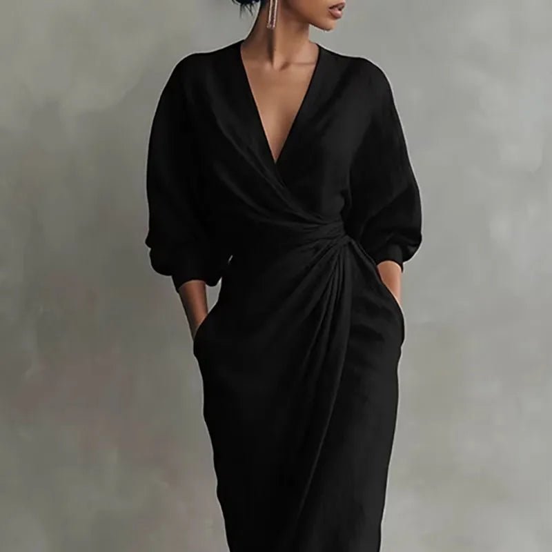 Maxi Wrap Dress V-Neck Long Sleeve