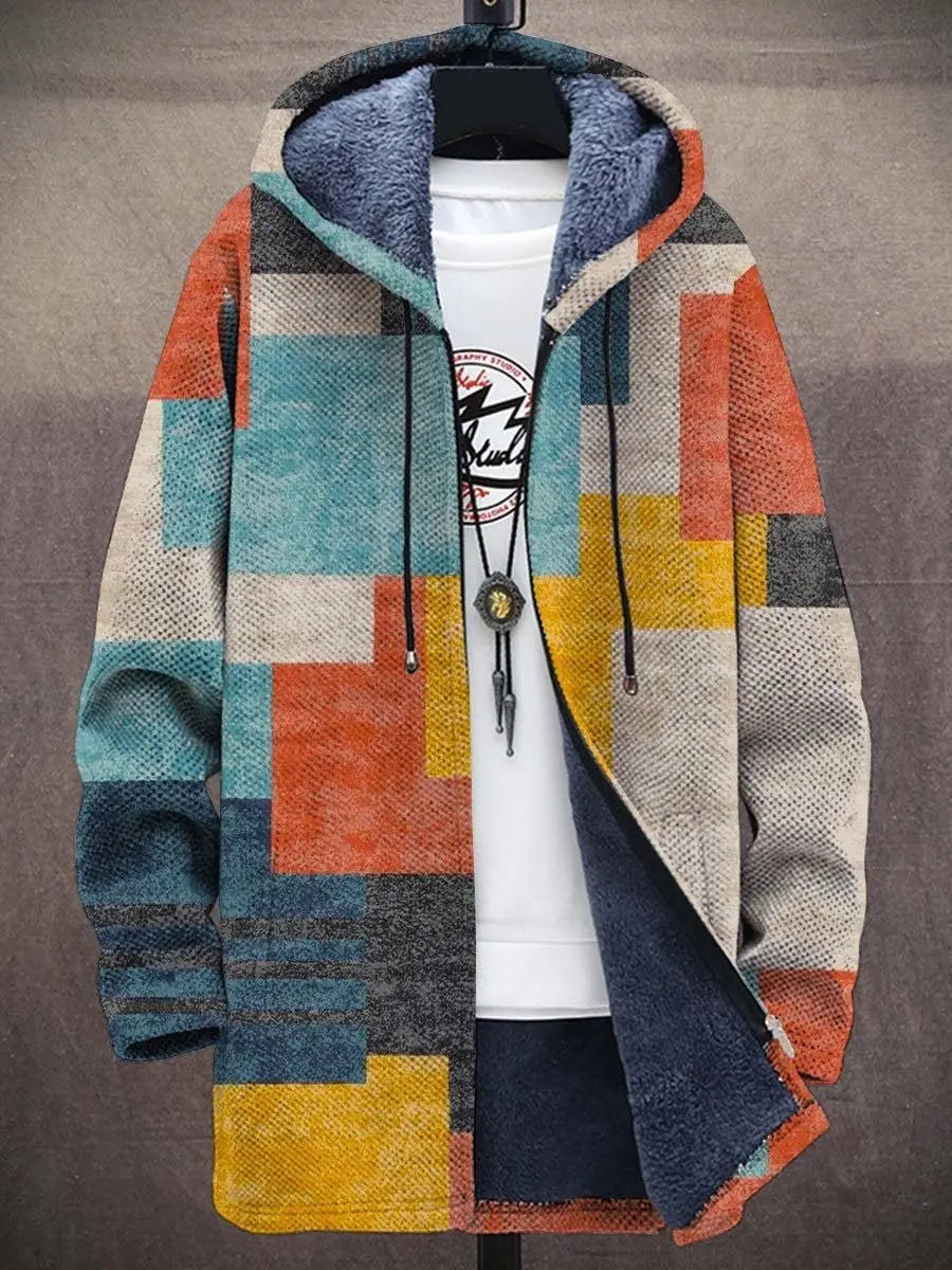 Men's Art Print Fleece-Lined Zip-Up Hoodie Mens Cardigan - Multicolour