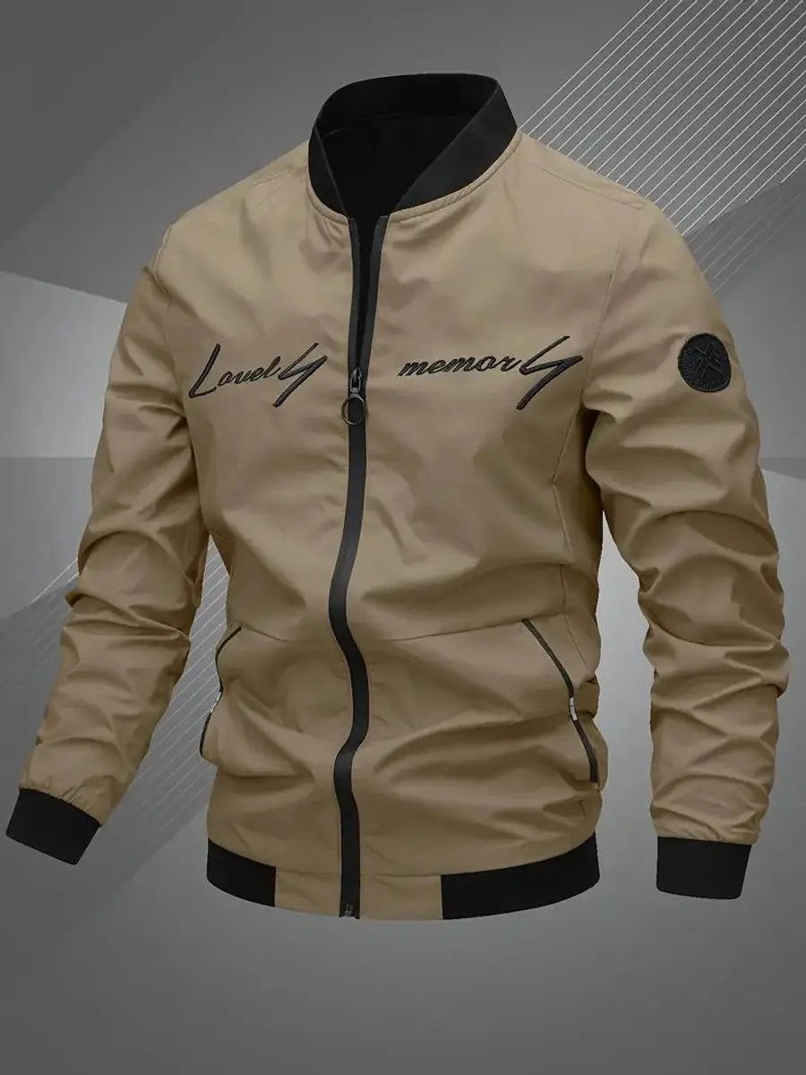Mens Bomber Jacket Lightweight Zip-Up Baseball Collar Outerwear - Khaki