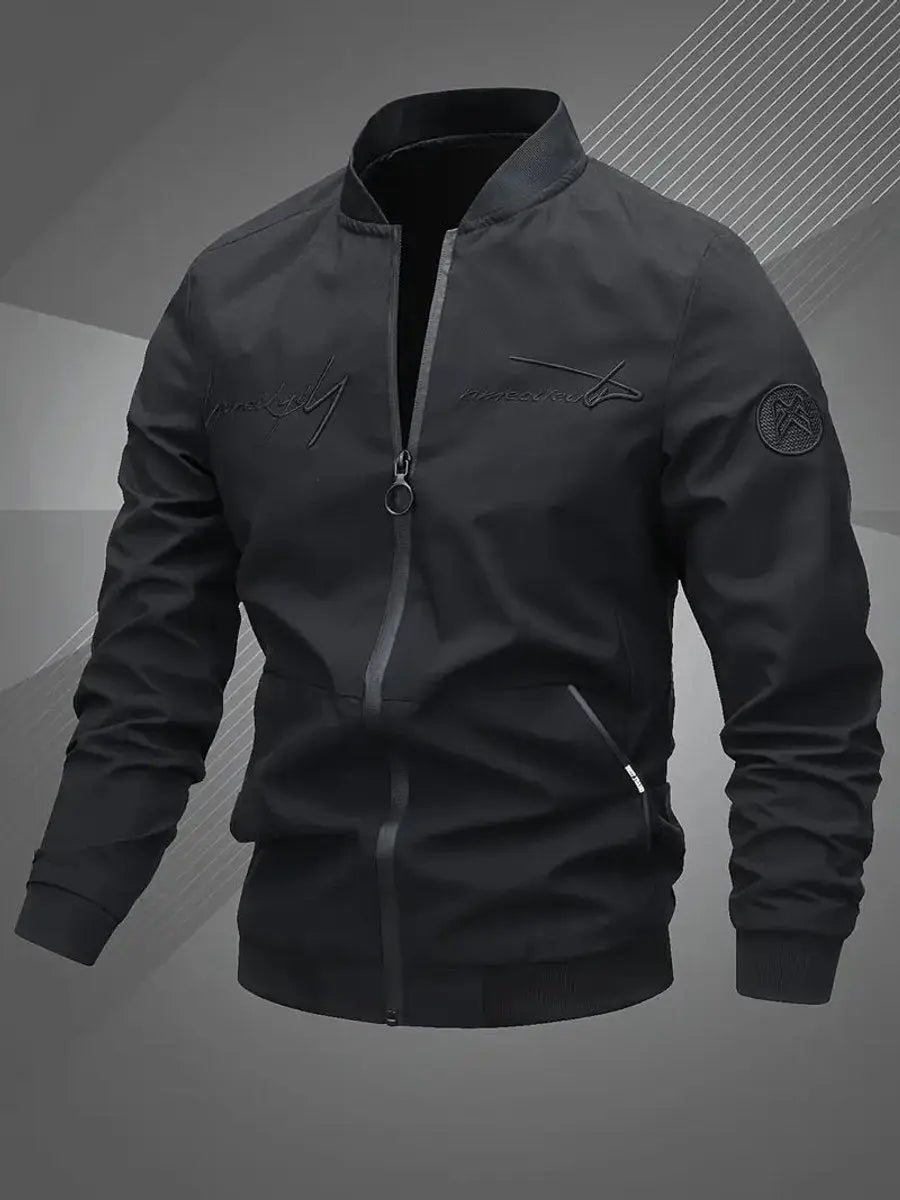 Mens Bomber Jacket Lightweight Zip-Up Baseball Collar Outerwear - Black