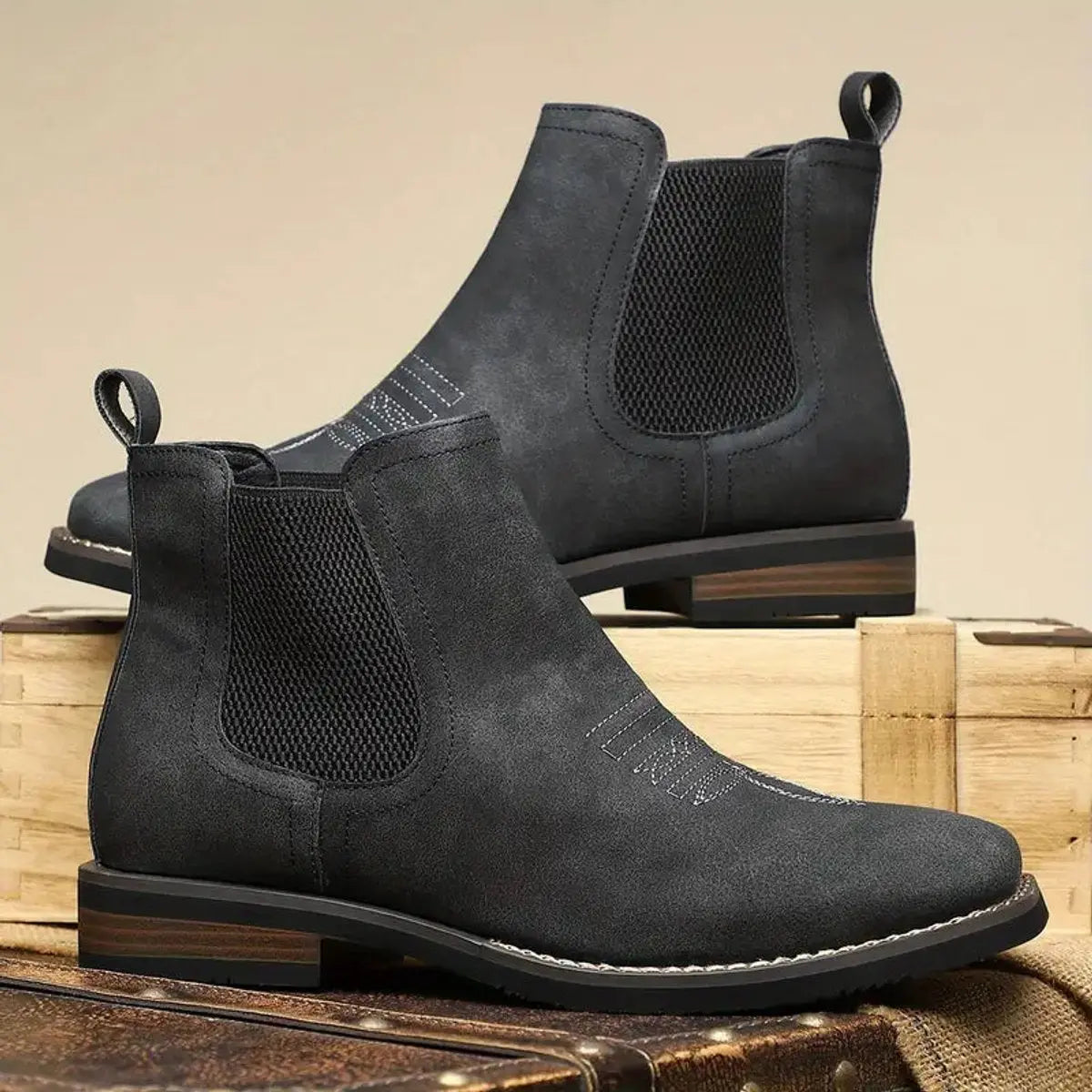 Men's Boots Chelsea Slip-On Western-Stitch Ankle Boots