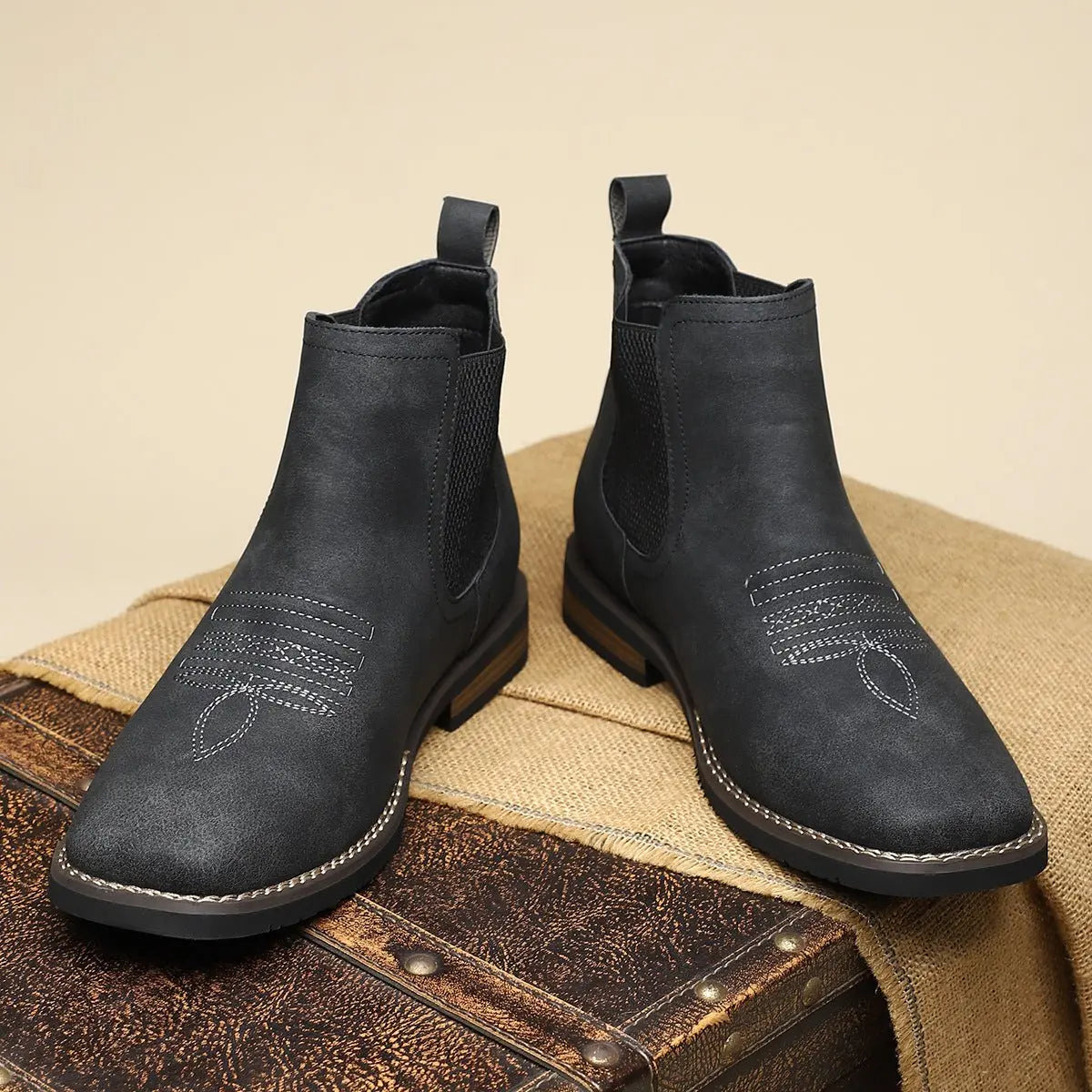 Men's Boots Chelsea Slip-On Western-Stitch Ankle Boots - Midnight