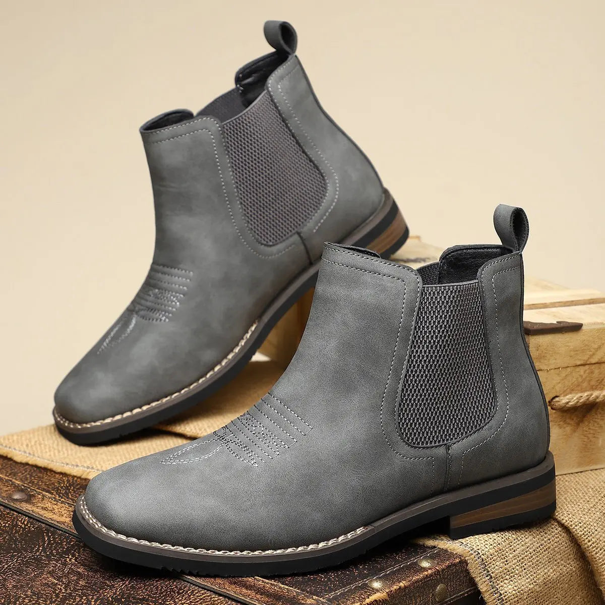 Men's Boots Chelsea Slip-On Western-Stitch Ankle Boots - Charcoal
