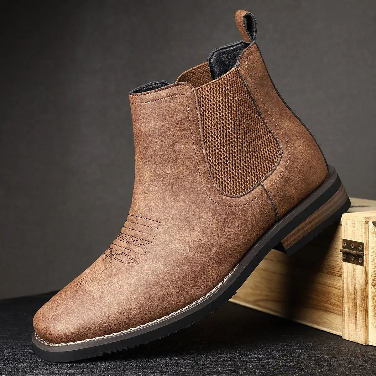Men's Boots Chelsea Slip-On Western-Stitch Ankle Boots