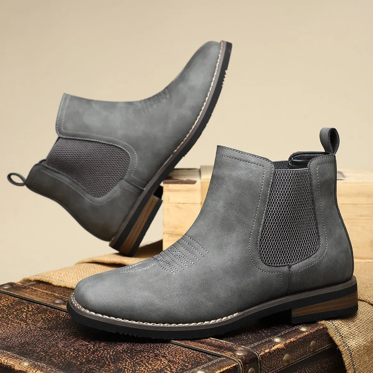 Men's Boots Chelsea Slip-On Western-Stitch Ankle Boots
