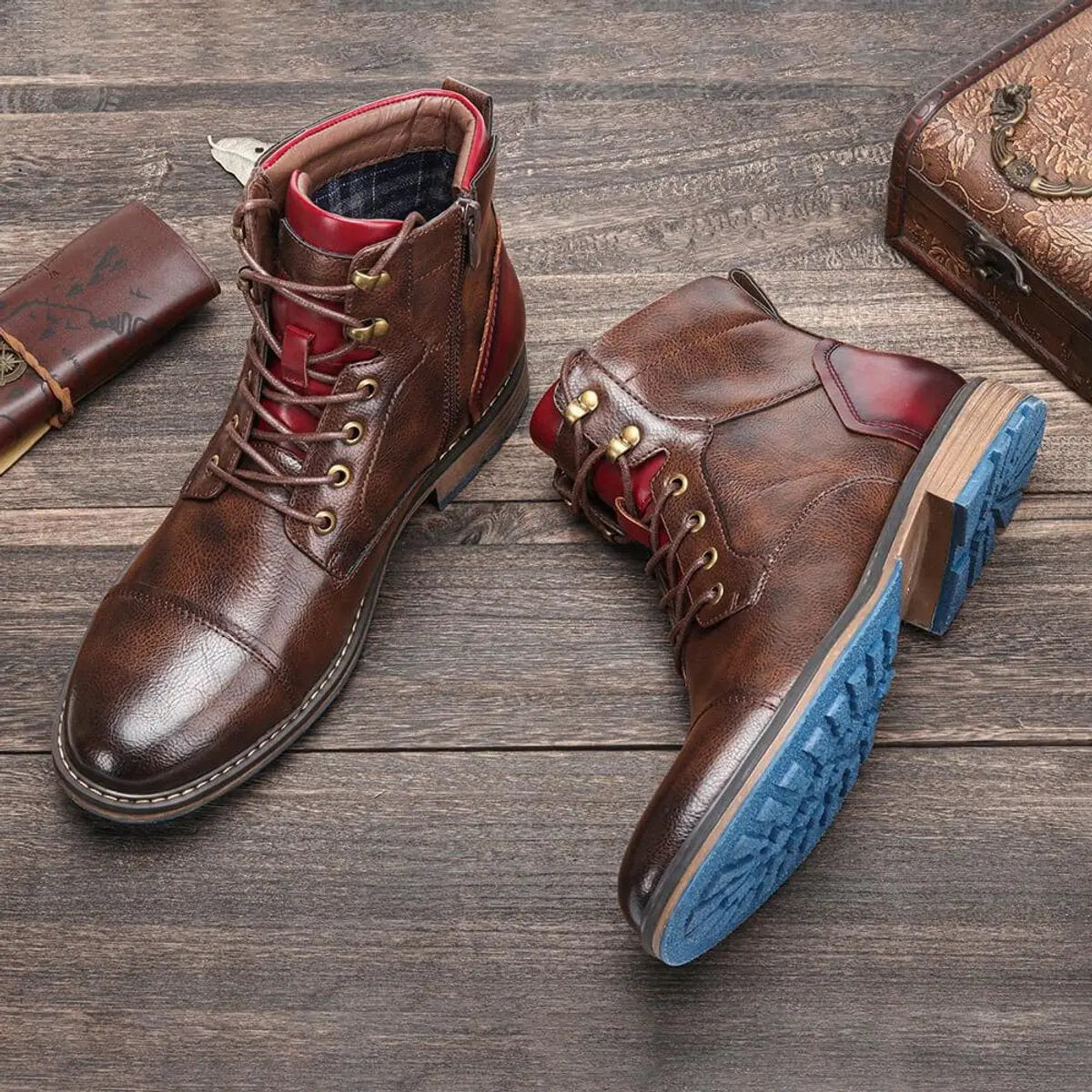 Men's Boots Leather Lace-Up Oxford Ankle Boots