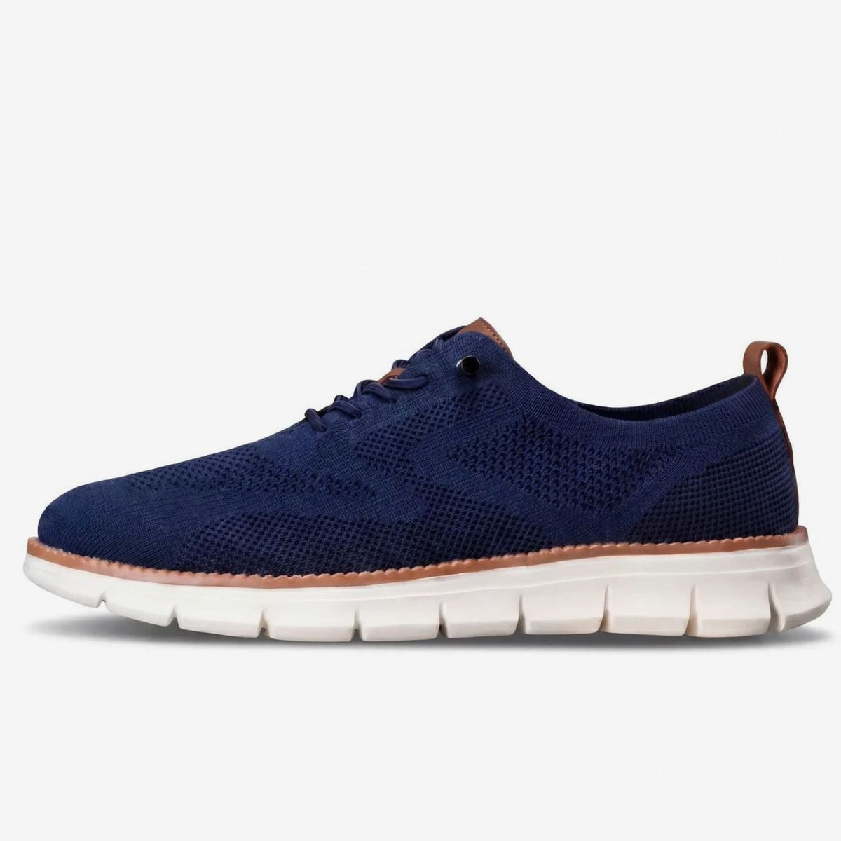 Men's Breathable Flyknit Lace-Up Smart Casual Trainers - Navy Blue
