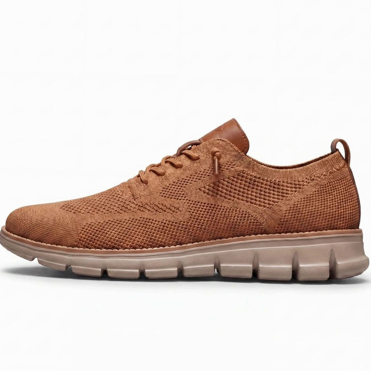 Men's Breathable Flyknit Lace-Up Smart Casual Trainers - Caramel