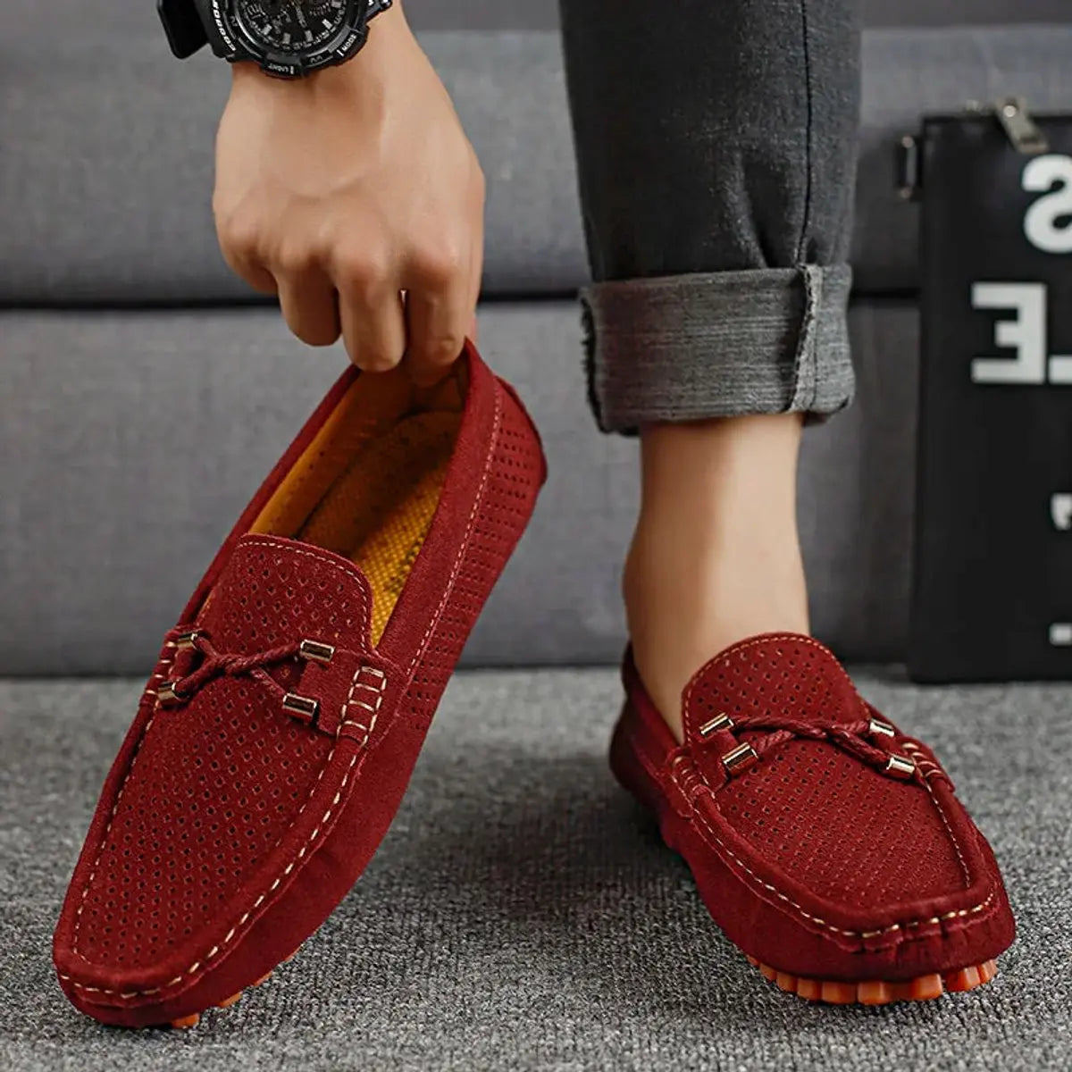 Men's Breathable Suede Slip-On Driving Loafers