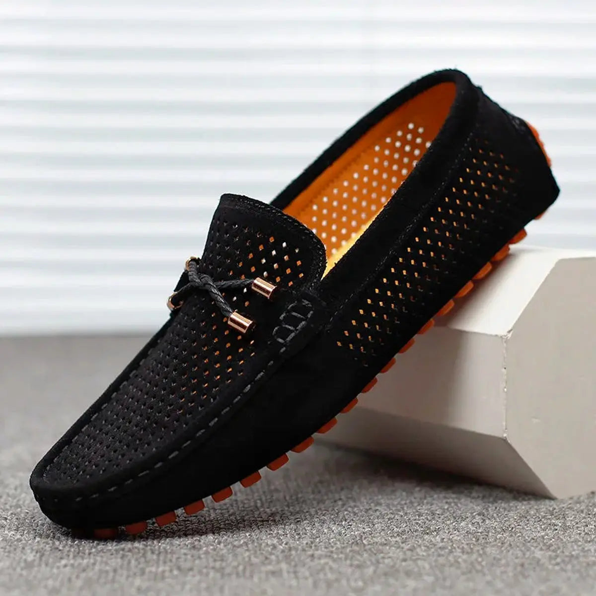 Men's Breathable Suede Slip-On Driving Loafers - Black