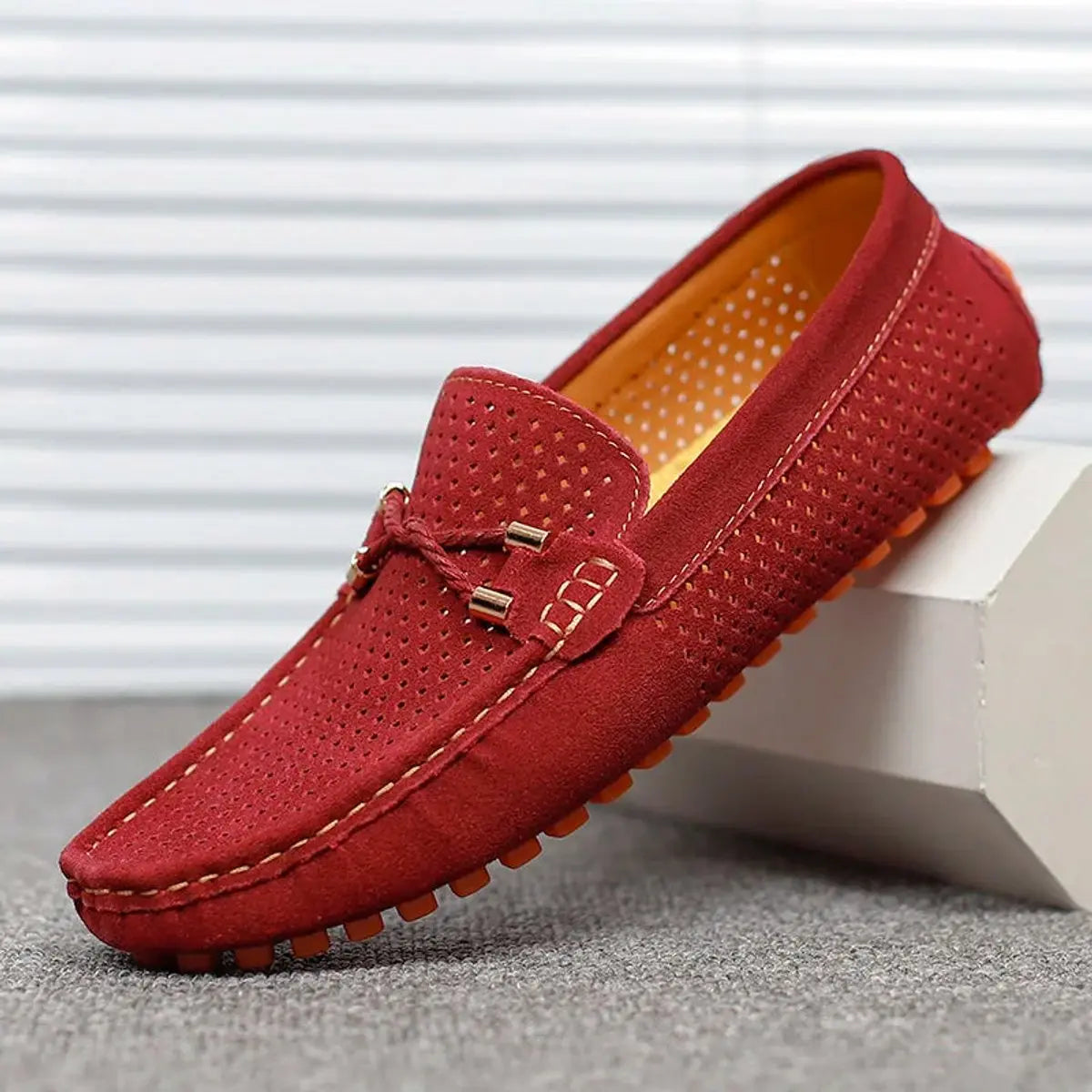 Men's Breathable Suede Slip-On Driving Loafers - Red