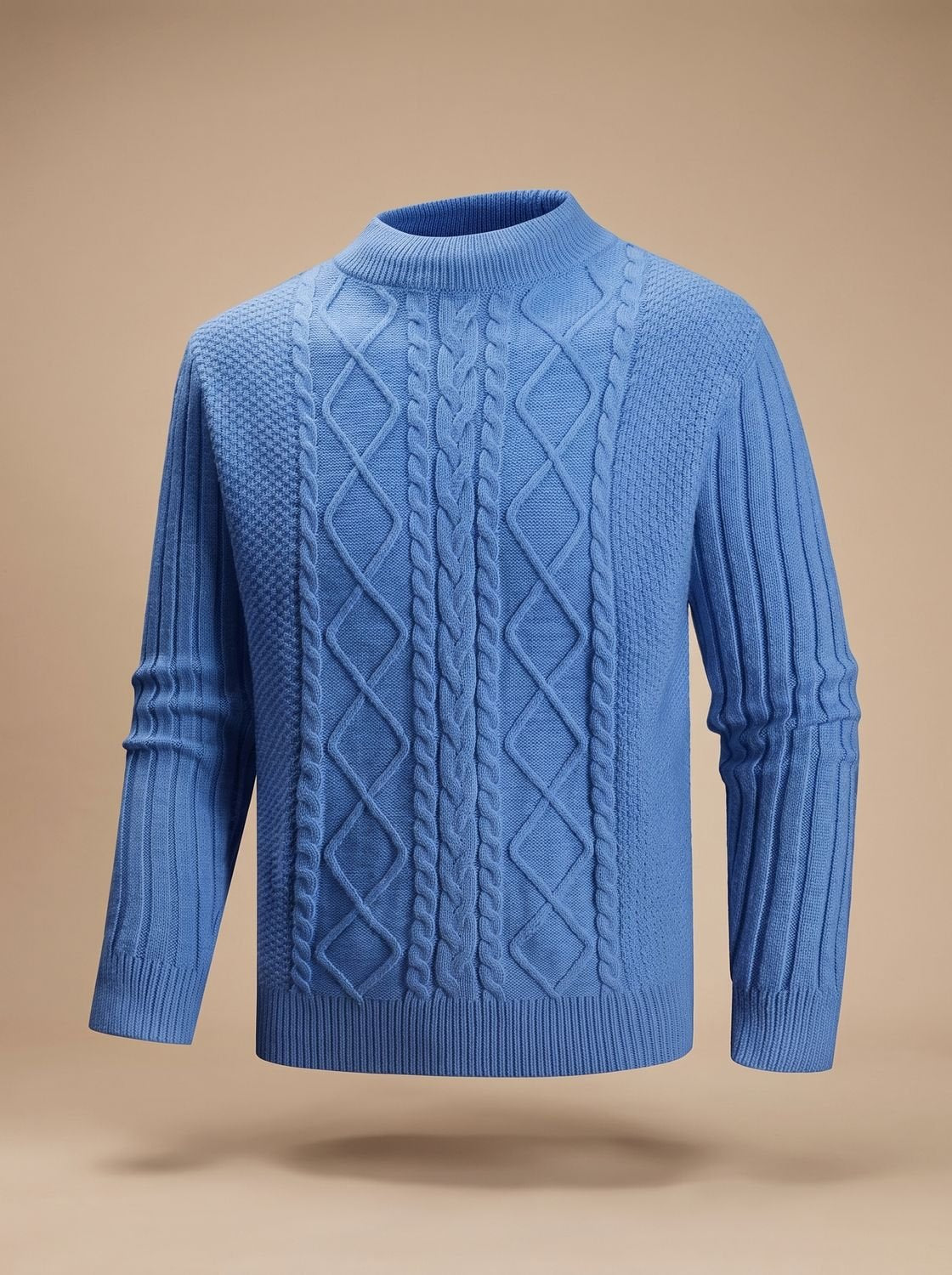 Men's Cable-Knit Mock-Neck Regular-Fit Jumper - Blue