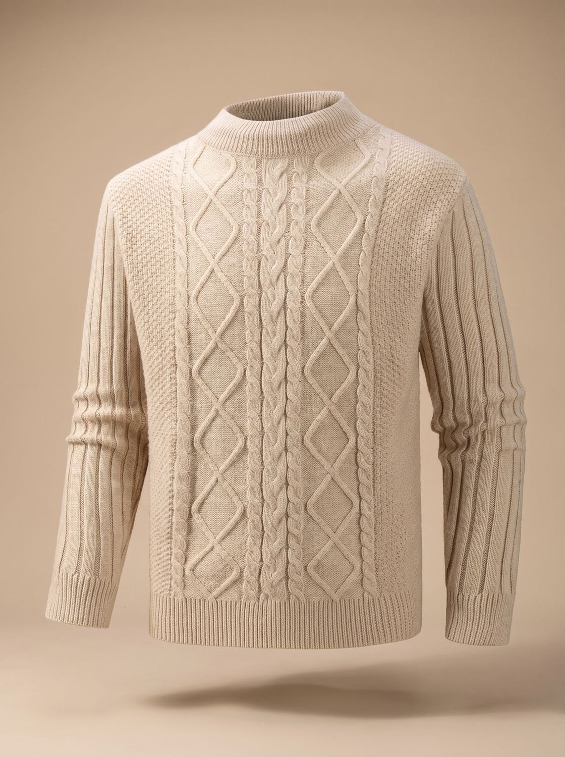 Men's Cable-Knit Mock-Neck Regular-Fit Jumper - Khaki