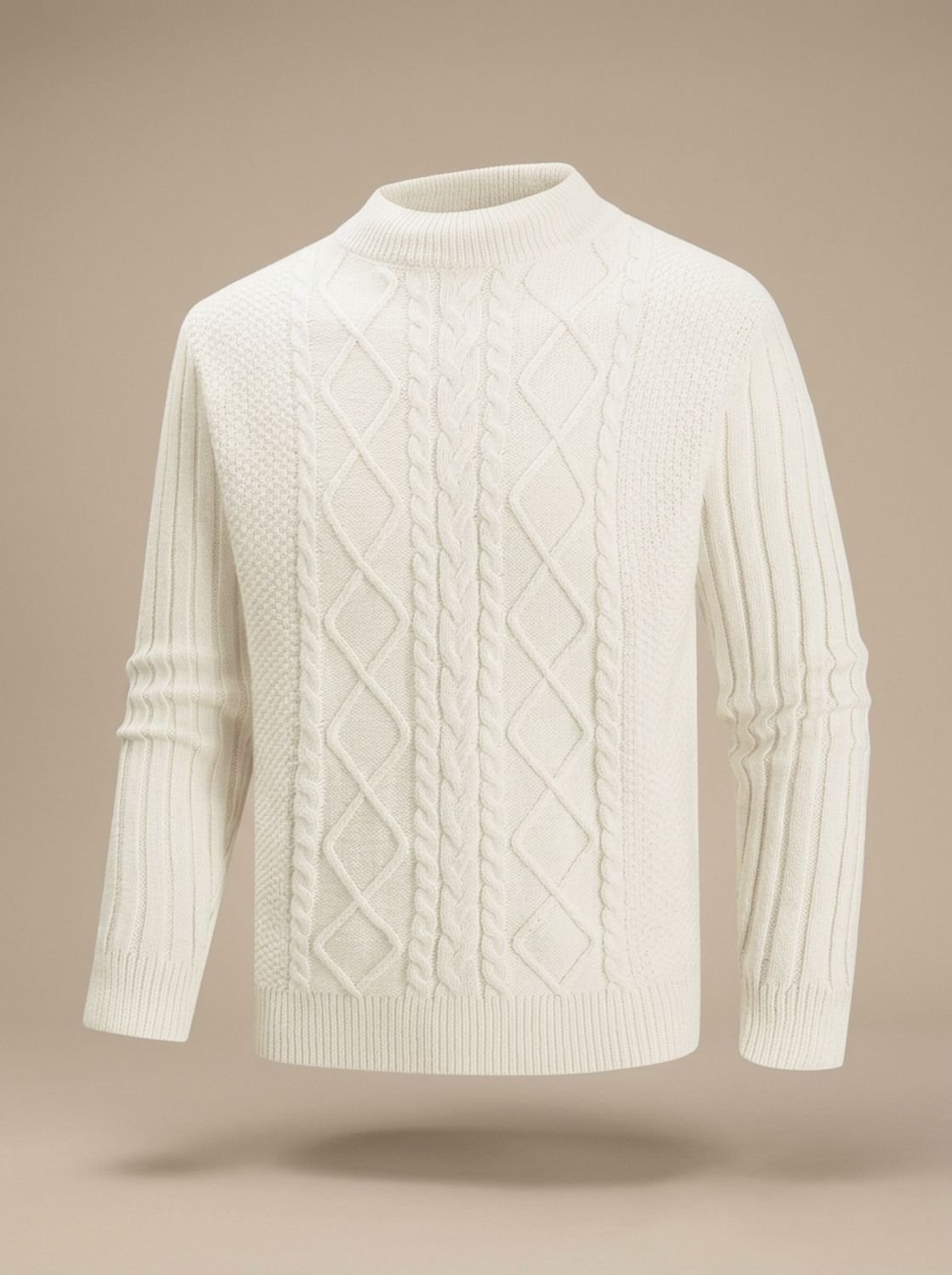 Men's Cable-Knit Mock-Neck Regular-Fit Jumper - Ecru