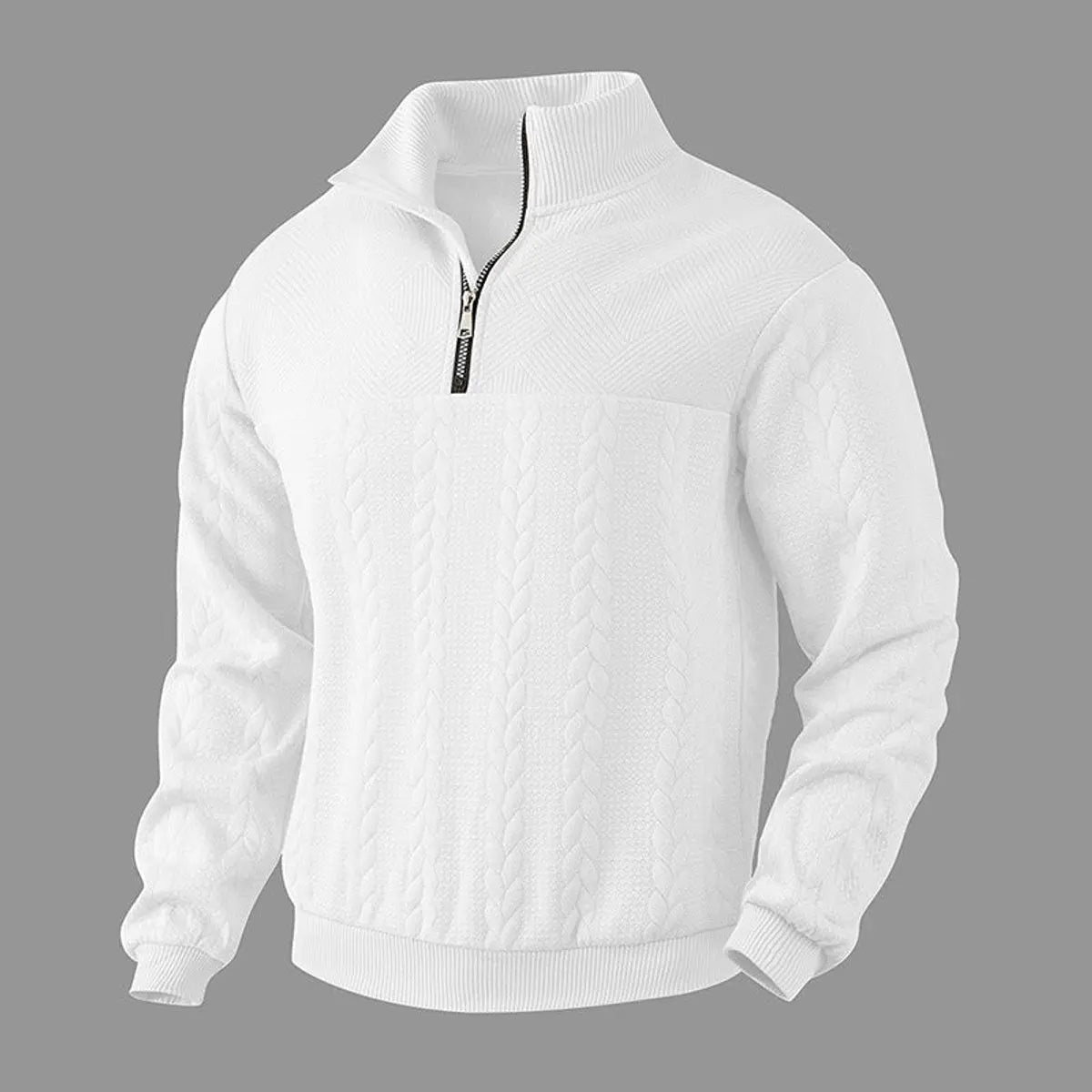 Men's Cable-Knit Quarter-Zip Pullover Mens Knit Sweater - White