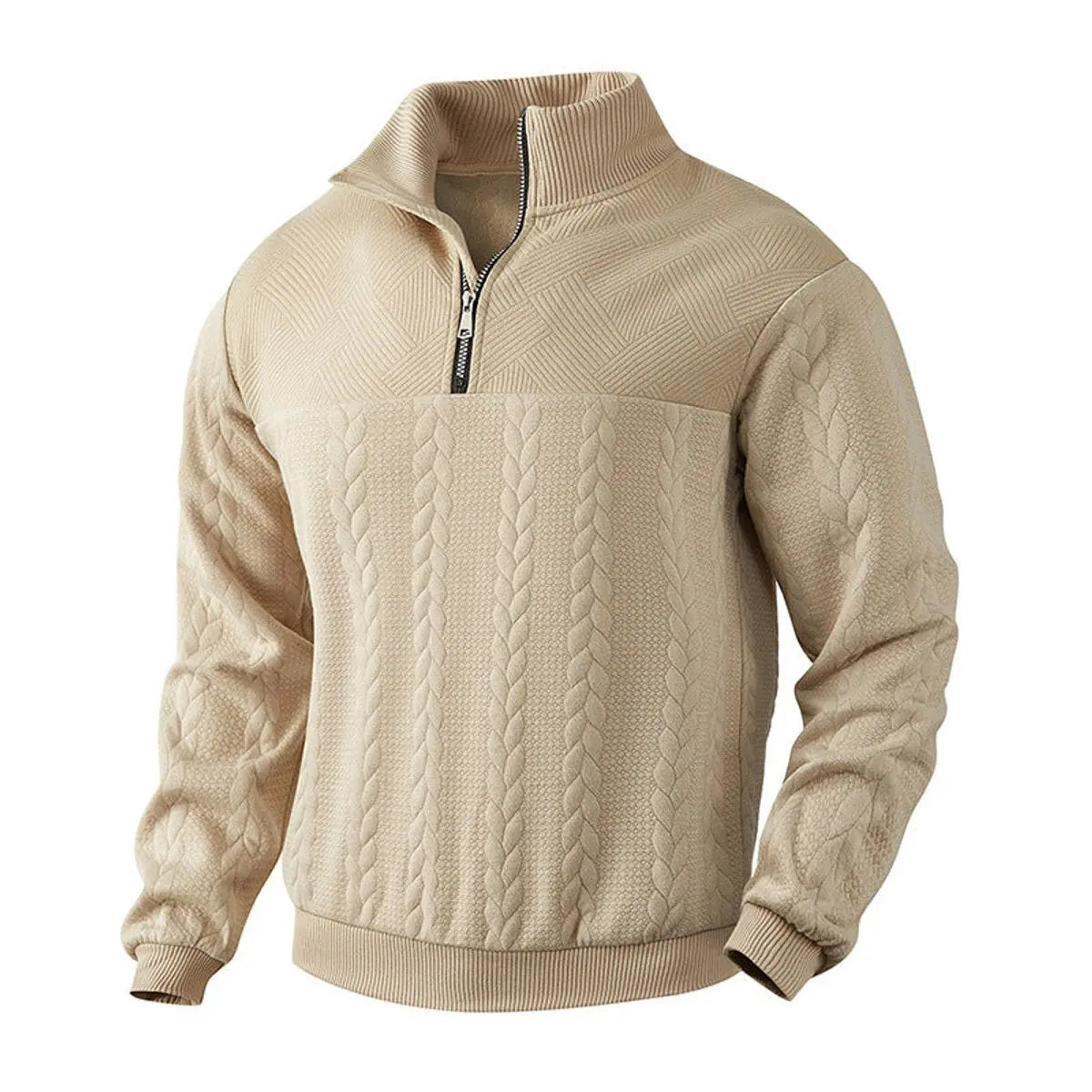 Men's Cable-Knit Quarter-Zip Pullover Mens Knit Sweater - Beige