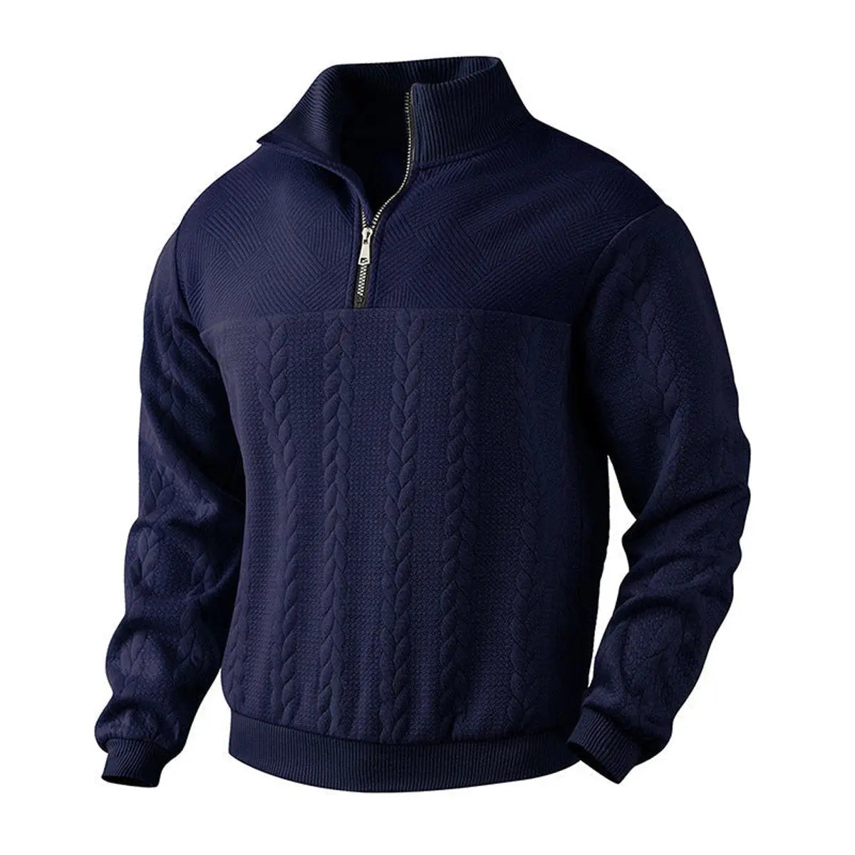Men's Cable-Knit Quarter-Zip Pullover Mens Knit Sweater - Navy Blue