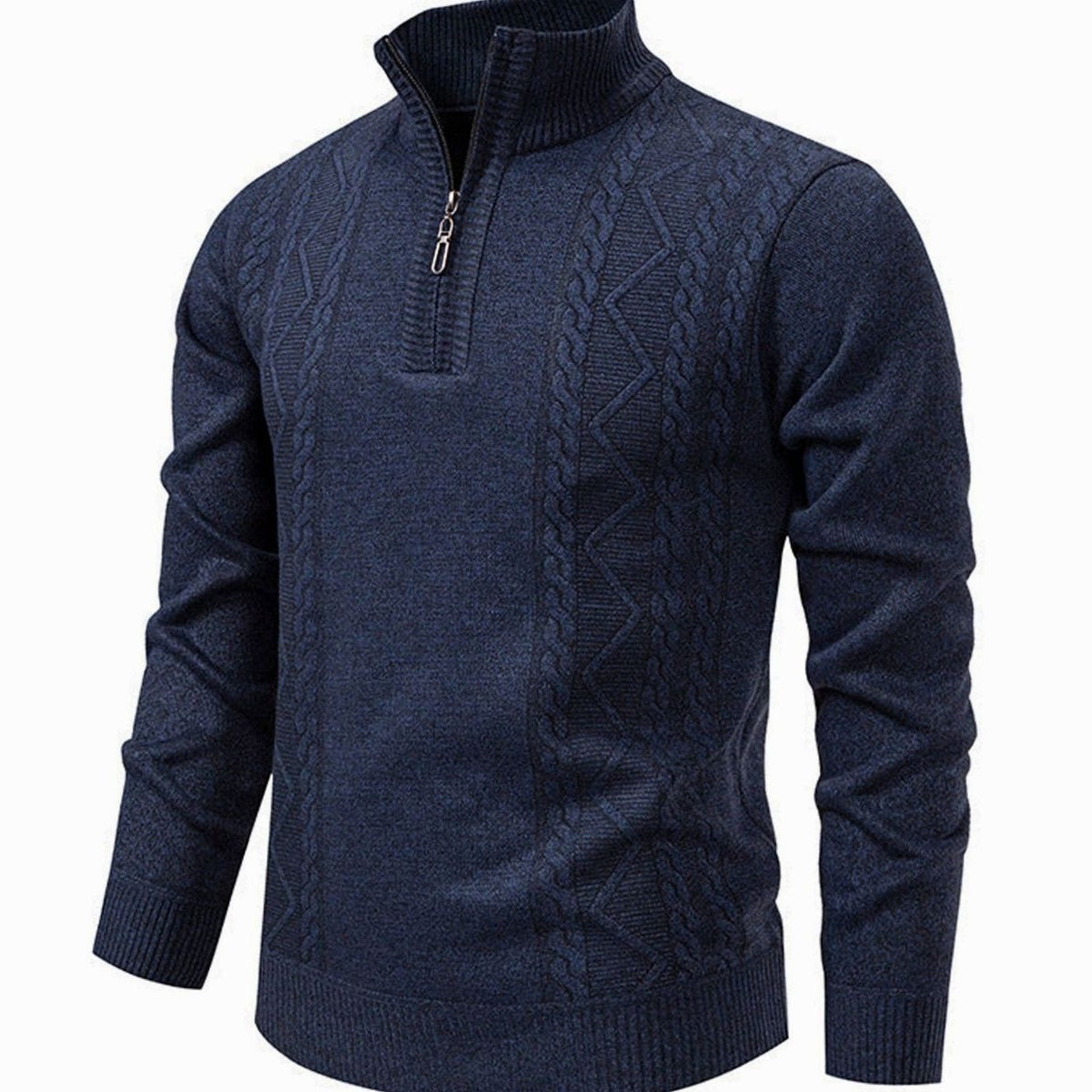 Men's Cable-Knit Quarter-Zip Stand-Collar Jumper