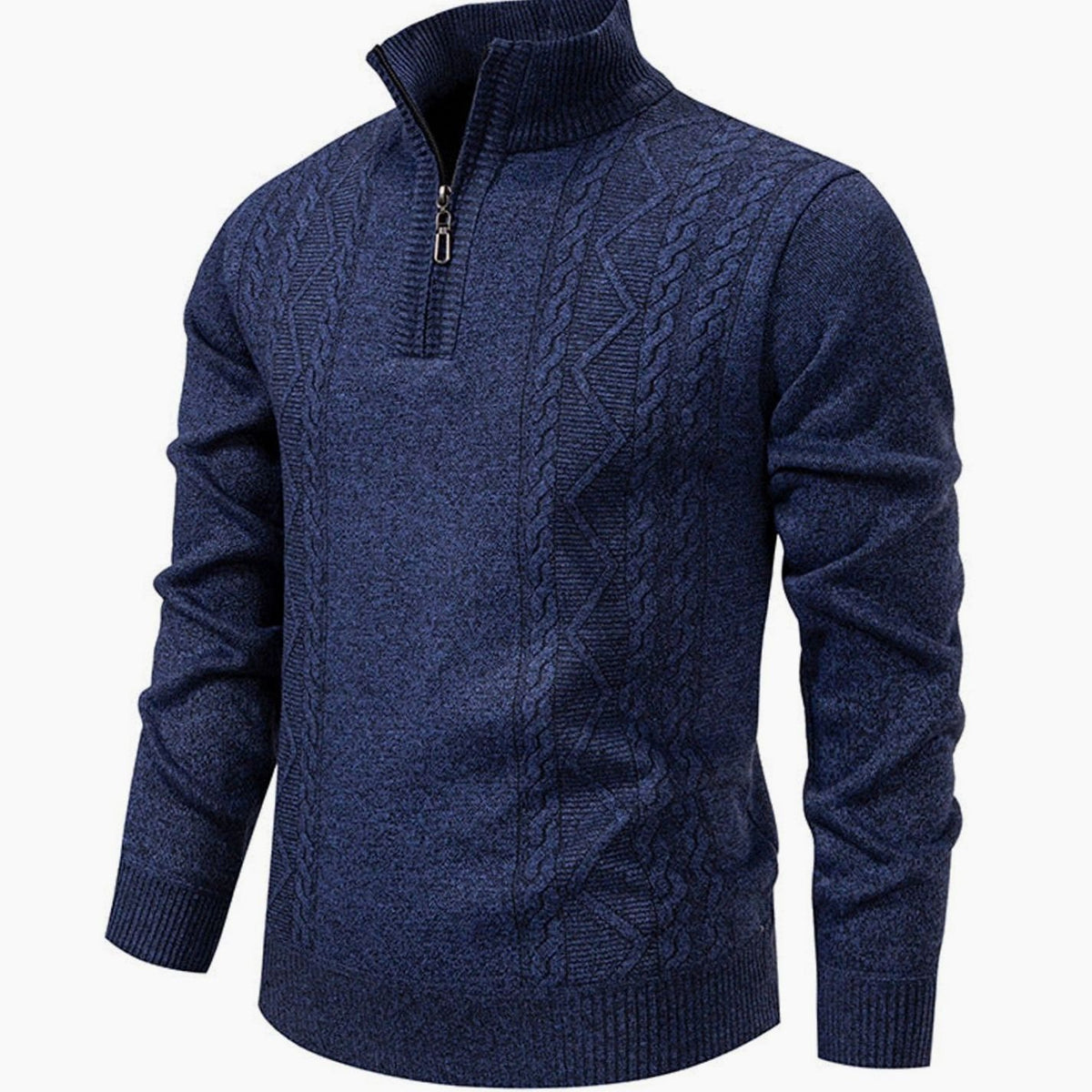 Men's Cable-Knit Quarter-Zip Stand-Collar Jumper