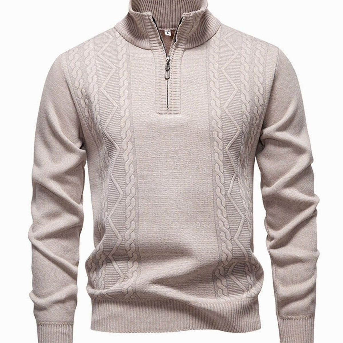Men's Cable-Knit Quarter-Zip Stand-Collar Jumper - Beige