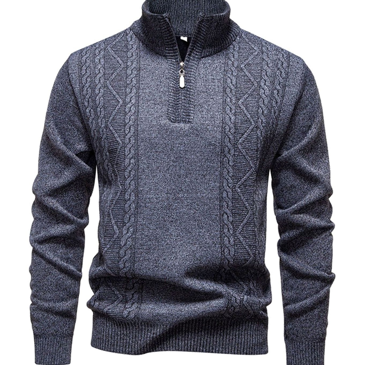 Men's Cable-Knit Quarter-Zip Stand-Collar Jumper - Light Grey