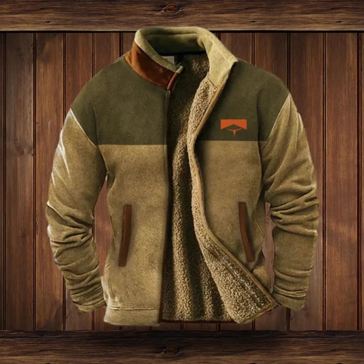 Mens Cardigan Fleece-Lined Zip-Up Western Aztec Print Jacket - Brown