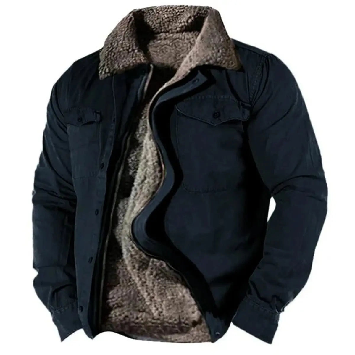 Mens Cardigan Sherpa-Lined Western Shirt Jacket - Navy Blue