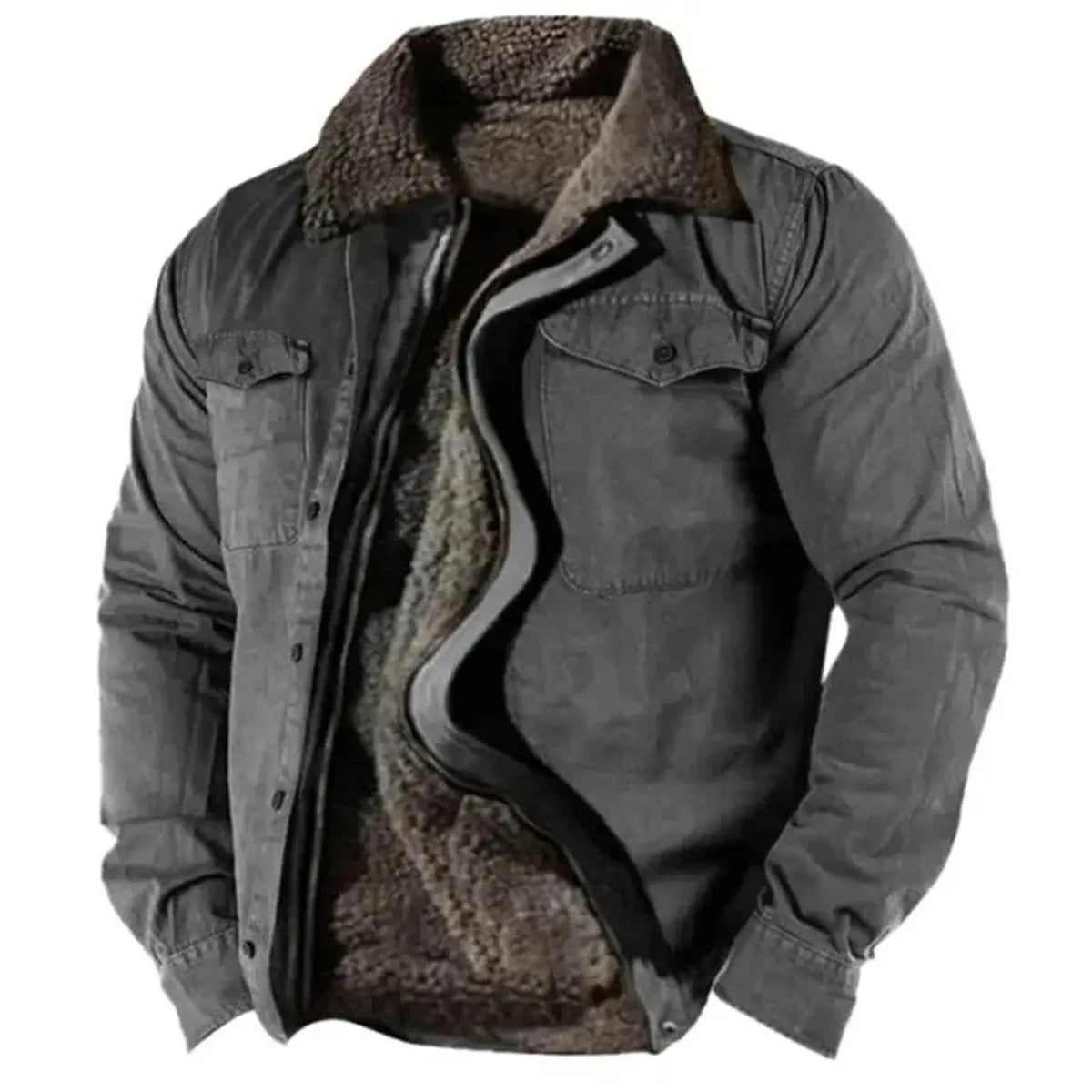 Mens Cardigan Sherpa-Lined Western Shirt Jacket - Dark Grey