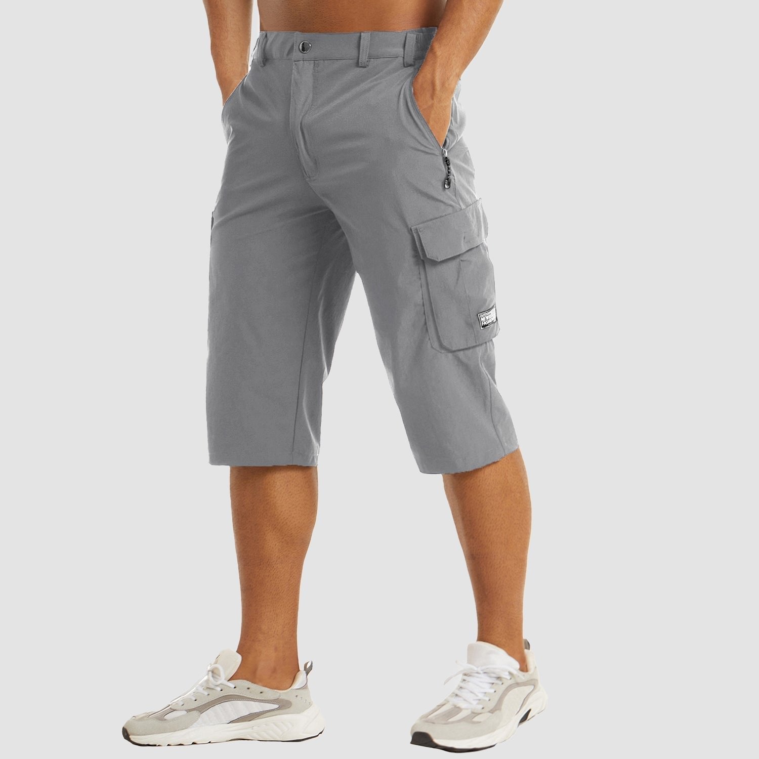 Men's Cargo Shorts Knee Length Multi Pocket - Light Gray